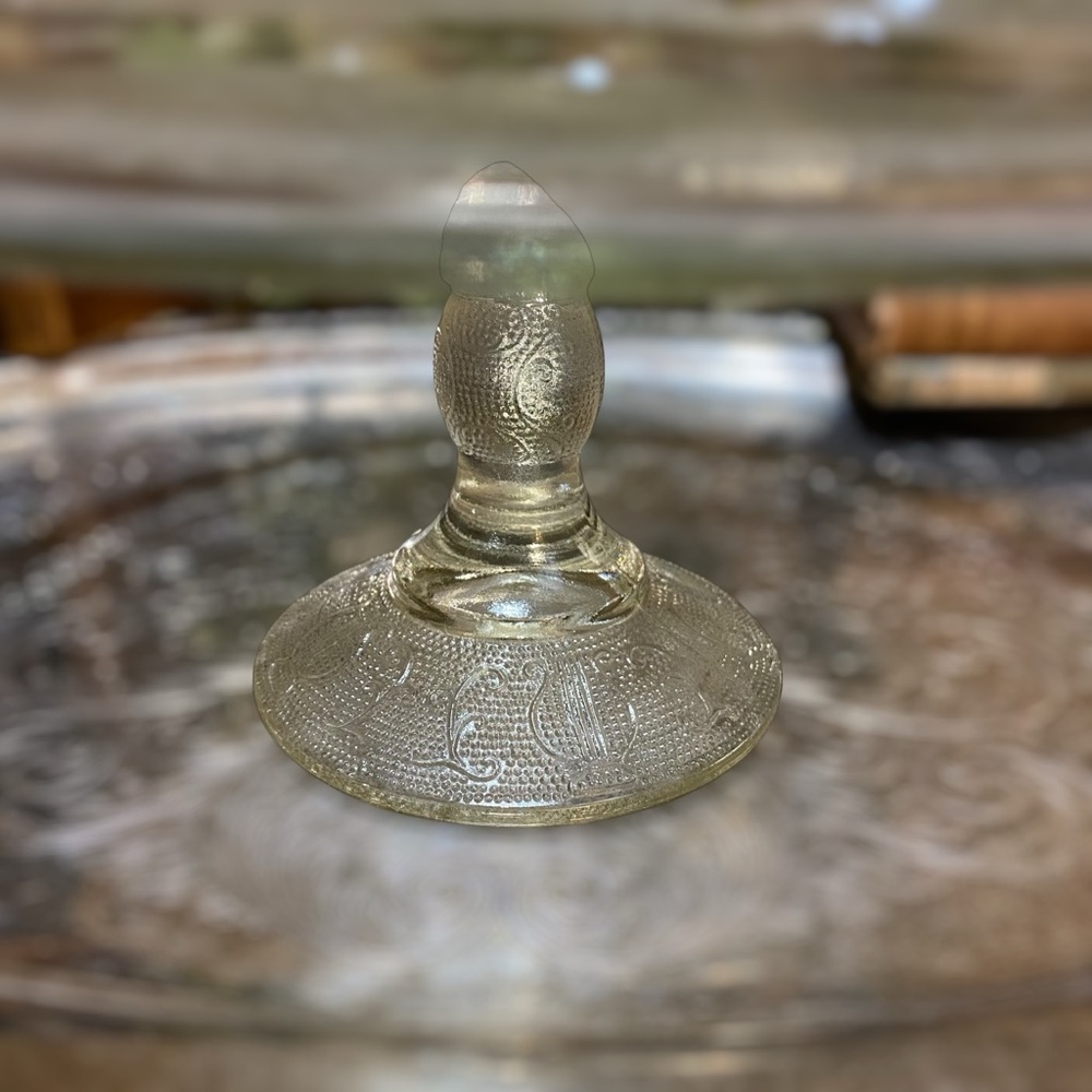 Vintage Jeannette Glass Pedestal Cake Stand Plate Harp Lyre c1950s - Picture 3 of 6
